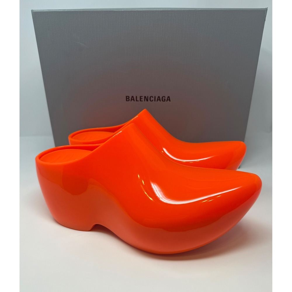 Balenciaga Technoclog Shiny Rubber Mules Orange Size 11 US 44 EU